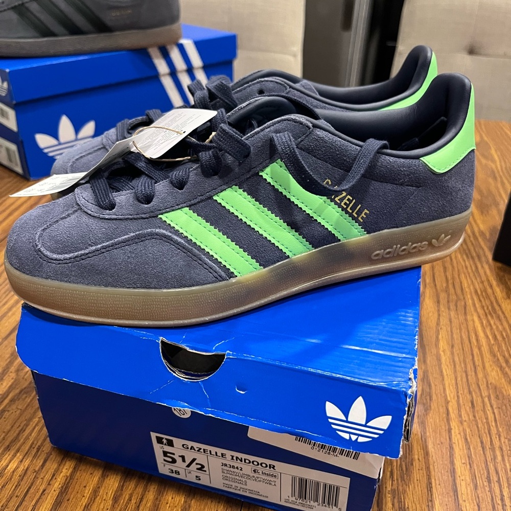 Adidas Gazelle Indoor Blue with Lime Stripes